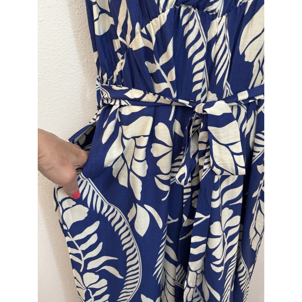 Bloomchic Jumpsuit Floral Blue White Hawaiian Wide Leg Size 18 New Ruffle Trim - Picture 3 of 8